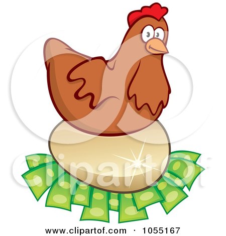 Royalty-Free Vector Clip Art Illustration of a Chicken Laying On An Egg On Money by Any Vector