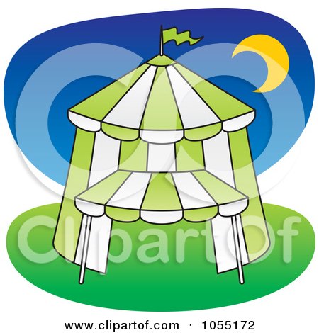 Royalty-Free Vector Clip Art Illustration of a Green Big Top Circus Tent At Night by Any Vector