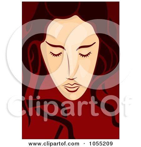 Royalty-Free Vector Clip Art Illustration of a Long Haired Woman's Face On Red - 1 by Any Vector