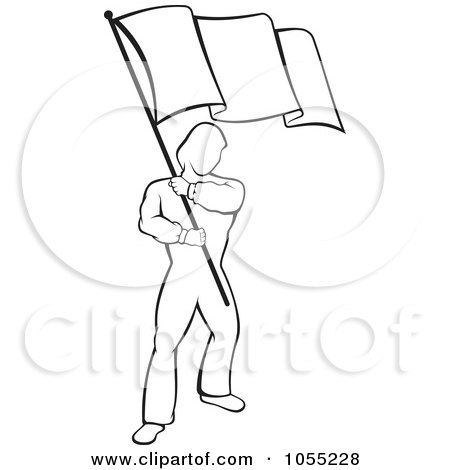 Royalty-Free Vector Clip Art Illustration of a Black And White Man Waving A Flag by Any Vector