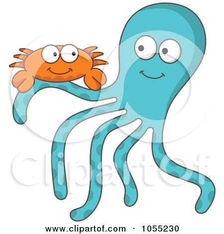 Royalty-Free Vector Clip Art Illustration of a Crab And Happy Octopus by Any Vector