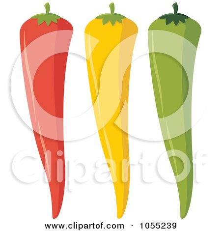 Royalty-Free Vector Clip Art Illustration of a Digital Collage Of Red, Yellow And Green Chili Peppers by Any Vector
