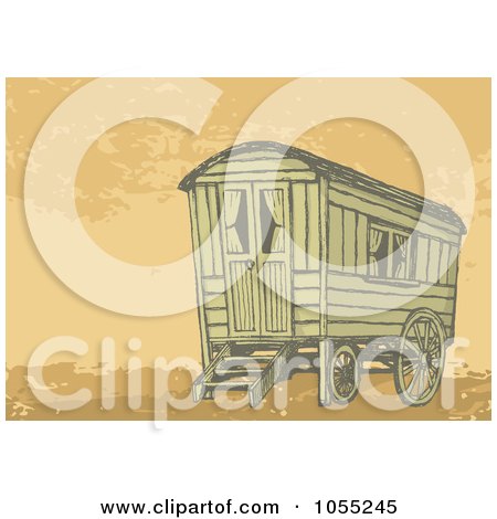 Royalty-Free Vector Clip Art Illustration of a Gypsy Caravan Wagon On Tan by Any Vector