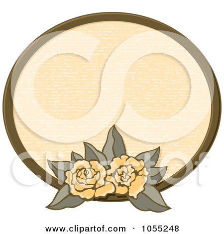 Royalty-Free Vector Clip Art Illustration of an Oval Frame With Yellow Roses by Any Vector