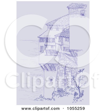 Royalty-Free Vector Clip Art Illustration of a Purple Sketch Of Coastal Buildings by Any Vector