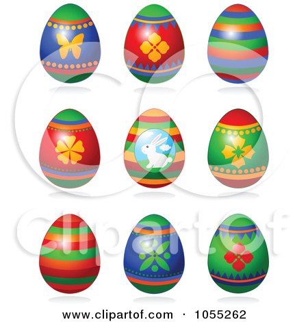 Royalty-Free Vector Clip Art Illustration of a Digital Collage Of Colorful Easter Eggs And Decals With Shadows by Pushkin