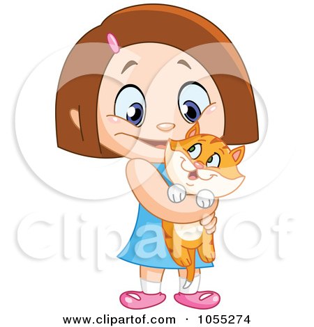 Royalty-Free Vector Clip Art Illustration of a Happy Girl Holding Her Orange Kitty by yayayoyo