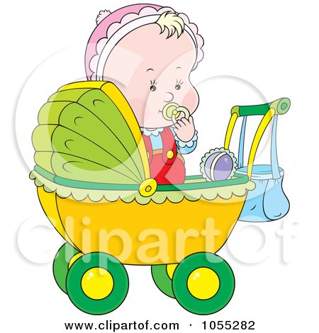 Royalty-Free Vector Clip Art Illustration of a Baby Girl In A Stroller by Alex Bannykh