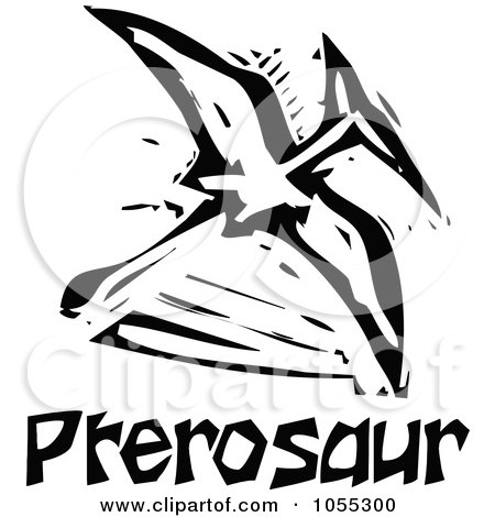 Royalty-Free Vector Clip Art Illustration of a Black And White Woodcut Styled Pterosaurs Dinosaur by xunantunich