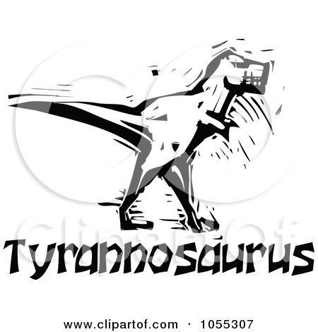 Royalty-Free Vector Clip Art Illustration of a Black And White Woodcut Styled Tyrannosaurus Dinosaur by xunantunich