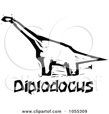 Royalty-Free Vector Clip Art Illustration of a Black And White Woodcut Styled Diplodocus Dinosaur by xunantunich
