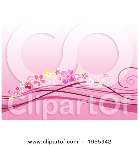Royalty-Free Clip Art Illustration of a Pink Background Of Floral Waves by NL shop
