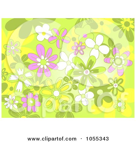 Royalty-Free Clip Art Illustration of a Background Of Pink, Green And White Flowers On Green by NL shop