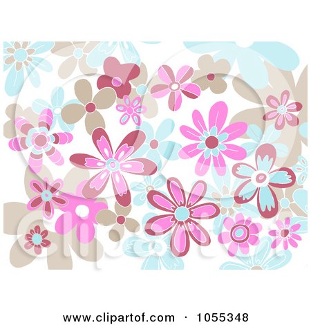 Royalty-Free Clip Art Illustration of a Background Of Tan, Pink And Blue Flowers On White by NL shop