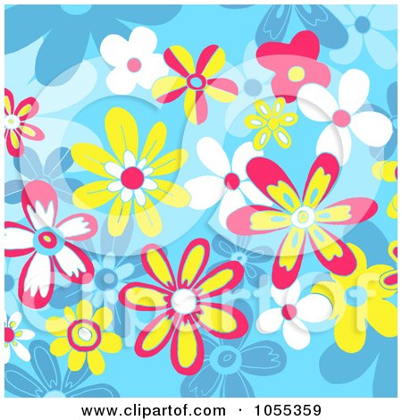 Royalty-Free Clip Art Illustration of a Background Of Flowers On Blue by NL shop