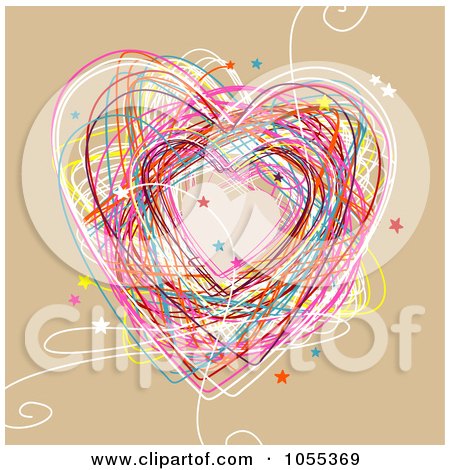 Royalty-Free Clip Art Illustration of a Colorful Heart Doodle With Stars On Tan by NL shop