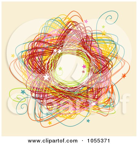 Royalty-Free Clip Art Illustration of a Colorful Circle Doodle With Stars On Beige by NL shop