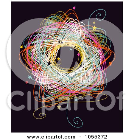 Royalty-Free Clip Art Illustration of a Colorful Circle Doodle With Stars On Black by NL shop