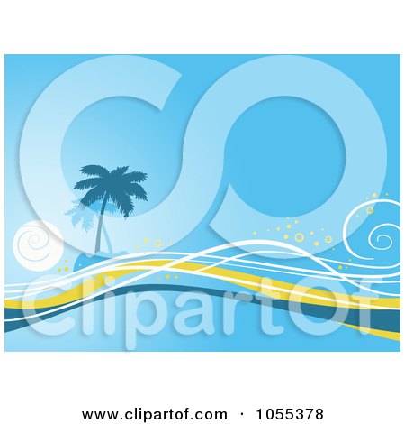 Royalty-Free Clip Art Illustration of a Blue Tropical Island And Waves Background by NL shop