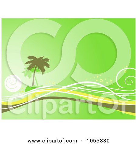 Royalty-Free Clip Art Illustration of a Green Tropical Island And Waves Background by NL shop