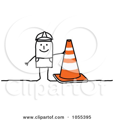 Royalty-Free Vector Clip Art Illustration of a Stick Construction Worker Man With A Cone by NL shop
