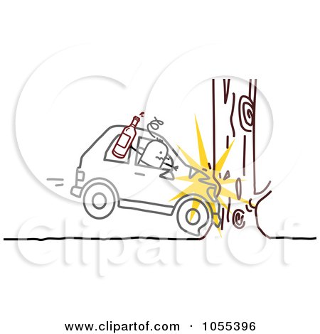 Royalty-Free Vector Clip Art Illustration of a Drunk Stick Man Wrecking Into A Tree by NL shop