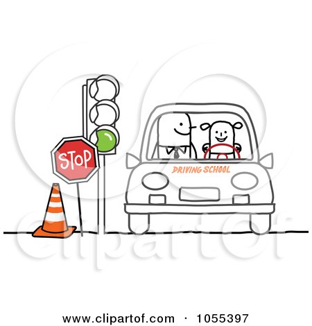 Royalty-Free Vector Clip Art Illustration of a Girl Learning To Drive In Drivers Ed by NL shop