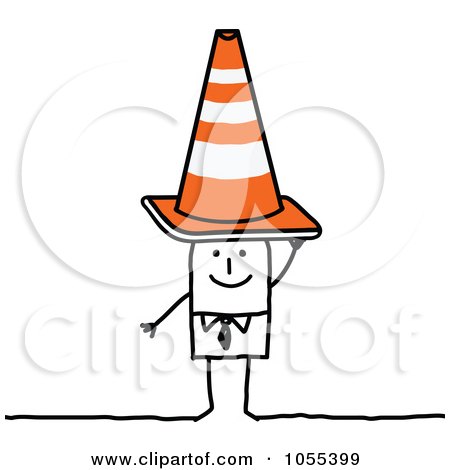 Royalty-Free Vector Clip Art Illustration of a Stick Man Wearing A Construction Cone On His Head by NL shop