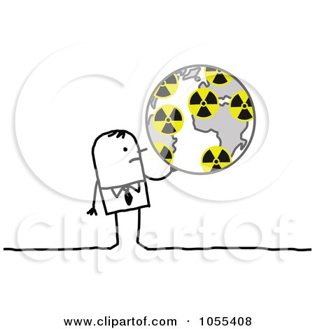 Royalty-Free Vector Clip Art Illustration of a Stick Man Holding A Globe With Radiation Symbols by NL shop