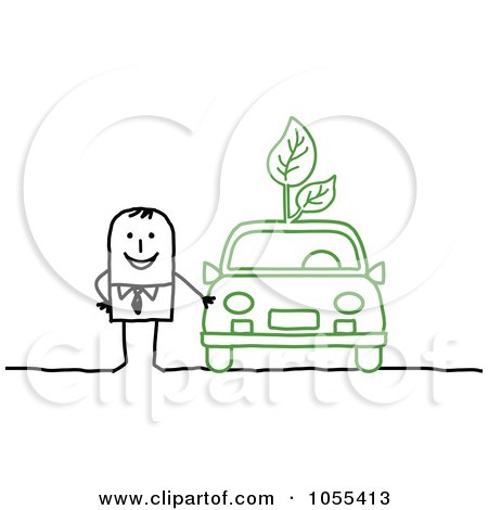 Royalty-Free Vector Clip Art Illustration of a Salesman Standing By An Eco Friendly Car by NL shop
