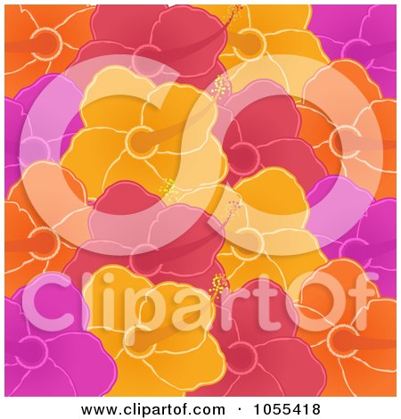 Royalty-Free Vector Clip Art Illustration of a Background Pattern Of Colorful Hibiscus Flowers by elaineitalia