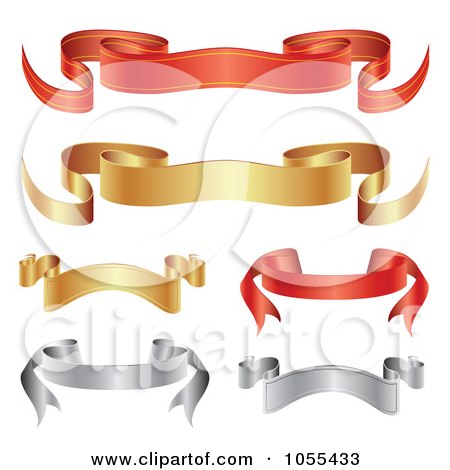 Royalty-Free Vector Clip Art Illustration of a Digital Collage Of Red, Gold And Silver Ribbon Banners by vectorace
