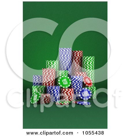 Royalty-Free CGI Clip Art Illustration of 3d Casino Gambling Poker Chips On Green by stockillustrations