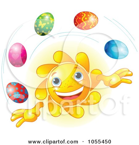 Royalty-Free Vector Clip Art Illustration of a Sun Juggling Easter Eggs by Pushkin