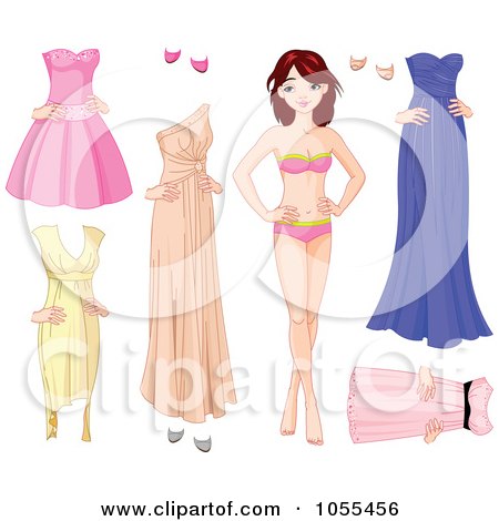Royalty-Free Vector Clip Art Illustration of a Young Woman With Different Dresses by Pushkin