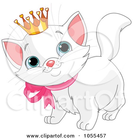 Royalty-Free Vector Clip Art Illustration of a Spoiled White Kitten Wearing A Crown by Pushkin