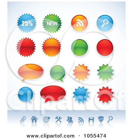 Royalty-Free Vector Clip Art Illustration of a Digital Collage Of Chat Bubbles, Circles And Bursts With Icons by TA Images