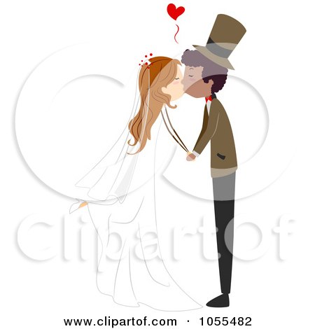 Royalty-Free Vector Clip Art Illustration of a Multi Racial Bride And Groom Kissing by BNP Design Studio