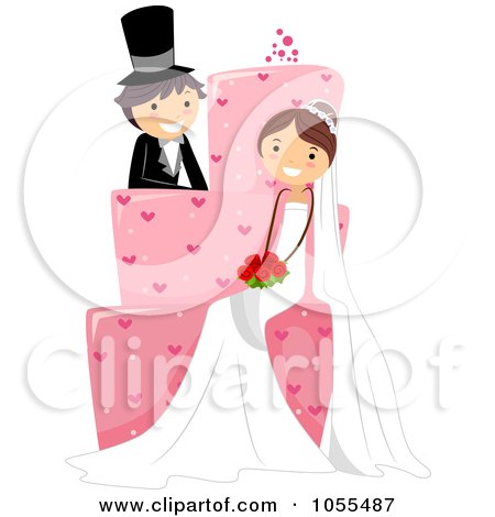 Royalty-Free Vector Clip Art Illustration of a Wedding Couple Sitting On A Giant Pink Cake by BNP Design Studio