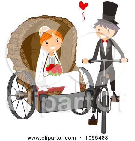Royalty-Free Vector Clip Art Illustration of a Groom Pulling His Bride On A Bicycle Carriage by BNP Design Studio