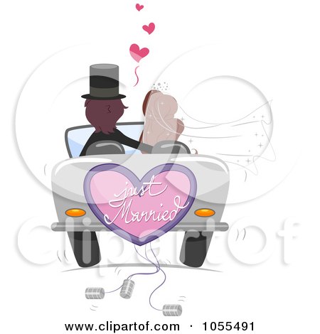 Royalty-Free Vector Clip Art Illustration of a Newlywed Couple Driving Away In A Car by BNP Design Studio