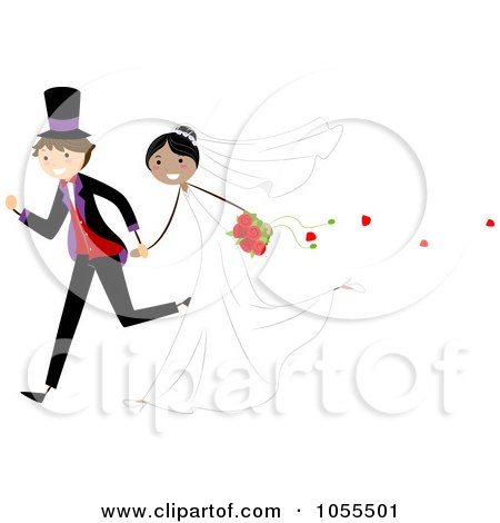 Royalty-Free Vector Clip Art Illustration of a Wedding Couple Running After Their Wedding by BNP Design Studio