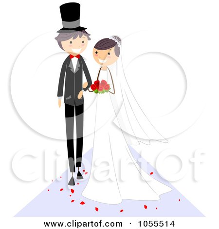 Royalty-Free Vector Clip Art Illustration of a Wedding Couple Walking Down The Aisle - 1 by BNP Design Studio