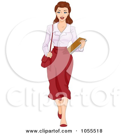 Royalty-Free Vector Clip Art Illustration of a Sexy Retro Pinup Secretary Carrying Documents by BNP Design Studio