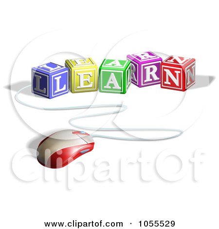 Royalty-Free Vector Clip Art Illustration of a Computer Mouse Connected To Learn Letter Blocks by AtStockIllustration