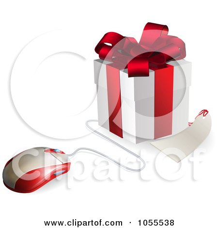 Royalty-Free Vector Clip Art Illustration of a 3d Computer Mouse Connected To A Gift Box And Tags by AtStockIllustration