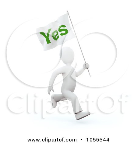 Royalty-Free Clip Art Illustration of a 3d White Person Running With A Yes Flag by chrisroll