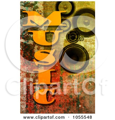 Royalty-Free CGI Clip Art Illustration of a Background Of MUSIC Text And Speakers On Rust by chrisroll