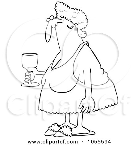 Royalty-Free Vector Clip Art Illustration of a Coloring Page Outline Of A Sexy Granny Holding Wine by djart