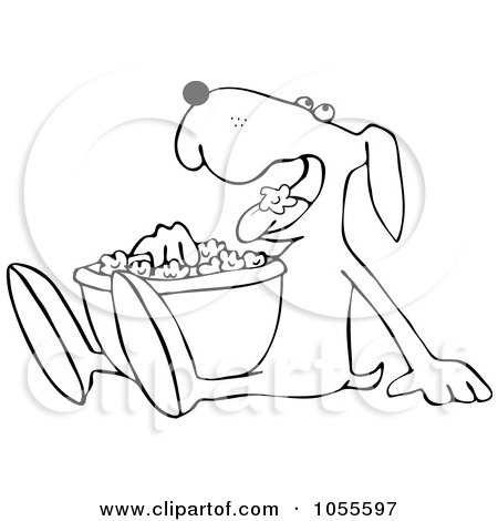 Royalty-Free Vector Clip Art Illustration of a Coloring Page Outline Of A Dog Eating Popcorn by djart